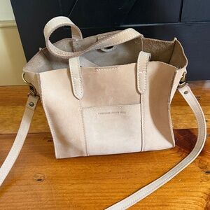 Portland Leather Beige Suede Mini Crossbody Tote